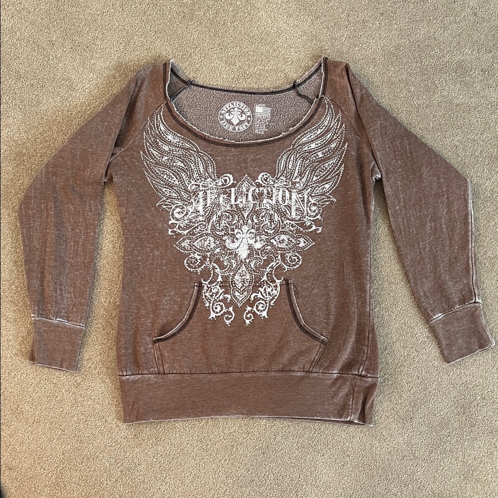 Affliction Brown Sweatshirt with White Graphic